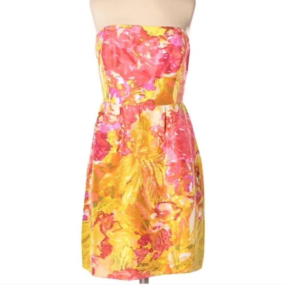 J crew silk strapless watercolor dress 8